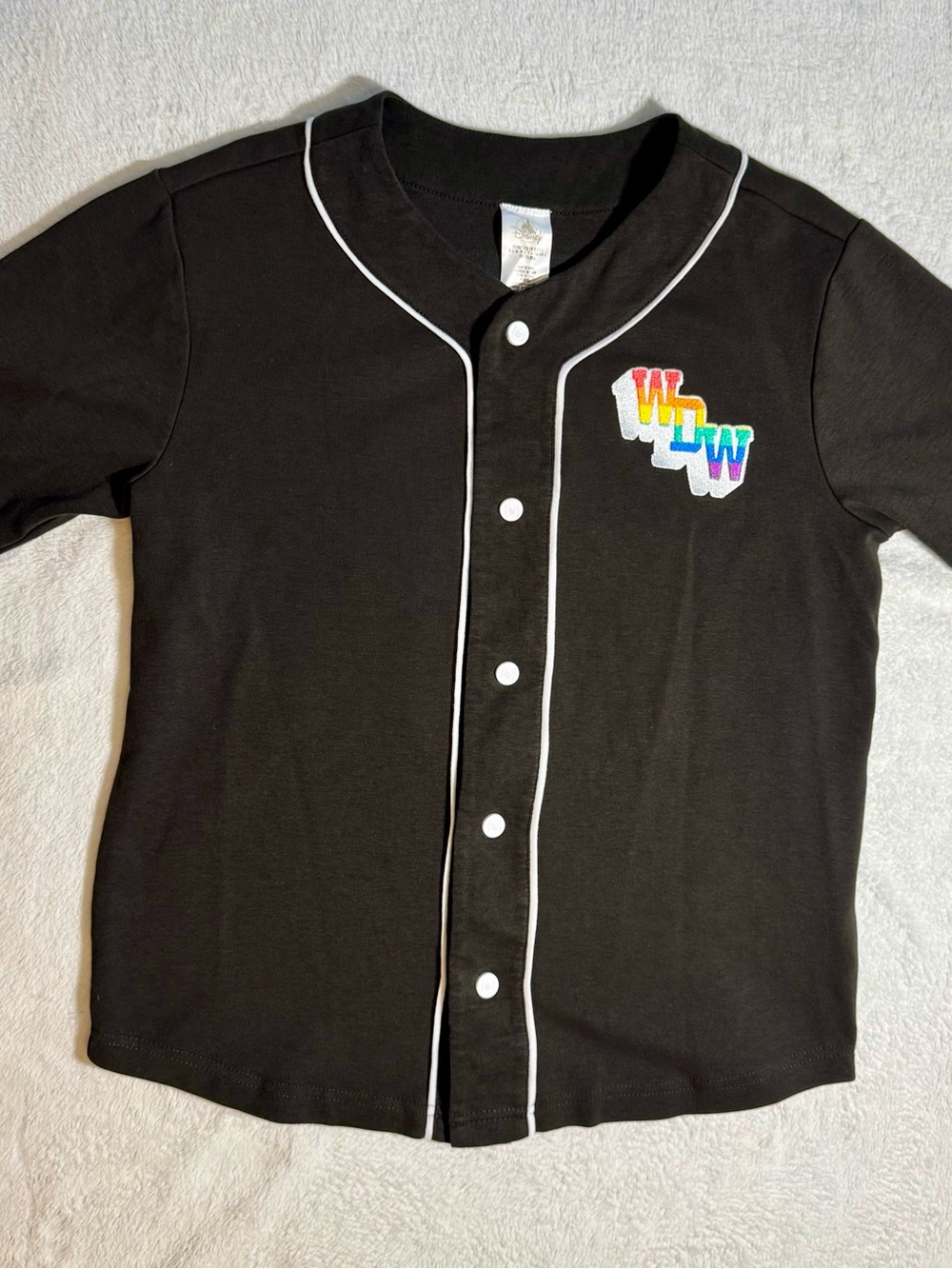 Disney Black Baseball-Style Shirt with Multicolor WDW Patch